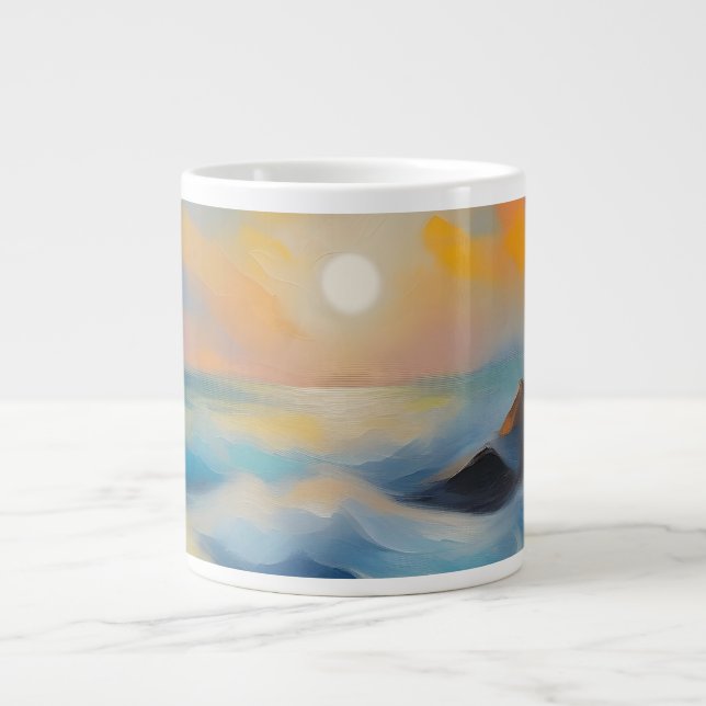 Painting of light blue sea waves under the sun large coffee mug (Front)