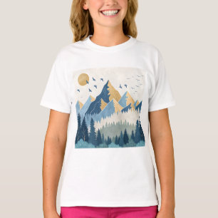 Painting of mountains with birds in flight T-Shirt