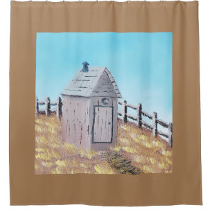 Painting of Outhouse Tan Border Shower Curtain