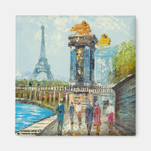 Painting Of Paris Eiffel Tower Scene Magnet