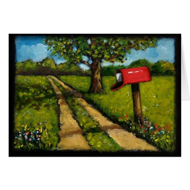 Painting of Red Country Mailbox Along Lane (Front Horizontal)
