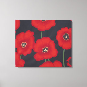 Painting of Red Tulips on Black Wrapped Canvas