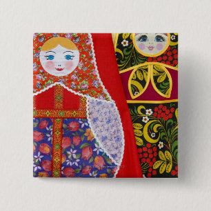 Painting of Russian Matryoshka doll 2 Inch Square Button