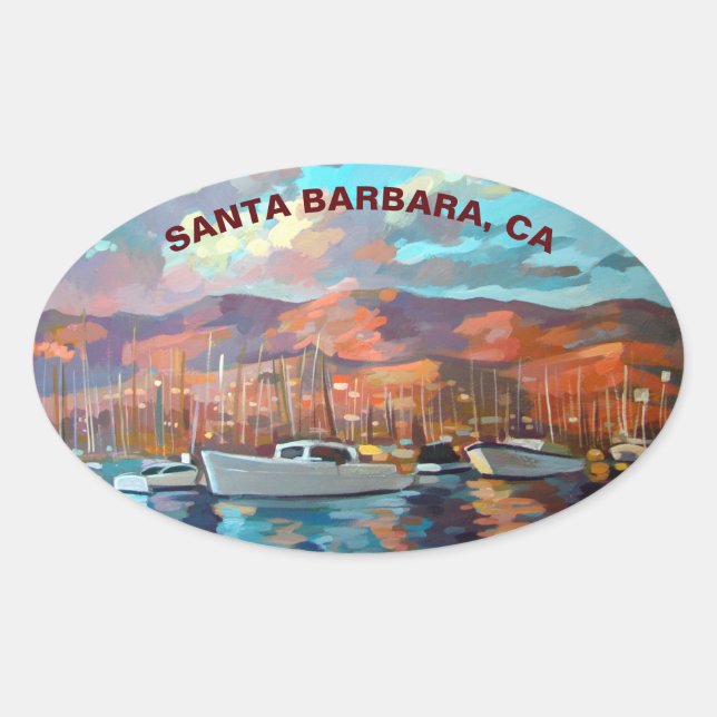 Painting of Santa Barbara Marina Oval Sticker (Front)