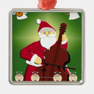 Painting of Santa Claus playing cello with Metal Ornament