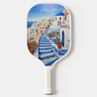 Painting of Santorini Island Greece | Travel Art Pickleball Paddle