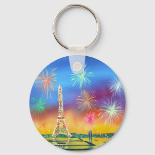 Painting of the Eiffel Tower in Paris Keychain