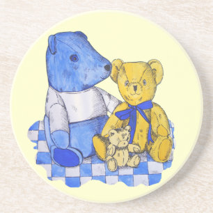 painting of three very cute old teddy bears coaster