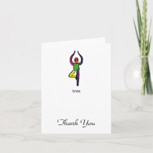 Painting of tree yoga pose with Sanskrit text. Thank You Card