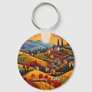 Painting of Tuscany in Autumn Italy Travel Art Keychain