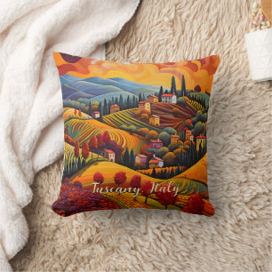 Painting of Tuscany in Autumn Italy Travel Art Throw Pillow