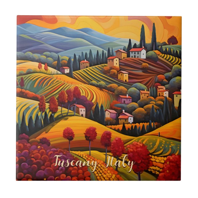 Painting of Tuscany in Autumn | Italy | Travel Art Tile (Front)