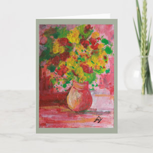 Painting of Vase of Yellow Flowers Greeting Card