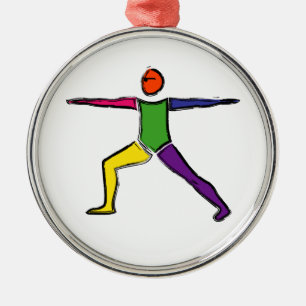 Painting of Warrior 2 yoga pose. Metal Ornament