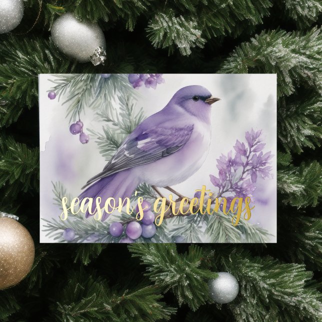 Painting of Winter Bird Purple Holiday Card (Creator Uploaded)