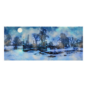 Painting of winter night in city park photo print