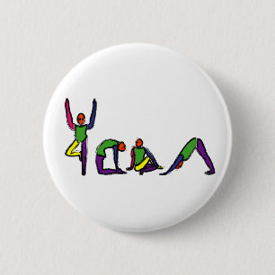 Painting of yoga poses spelling YOGA. 2 Inch Round Button