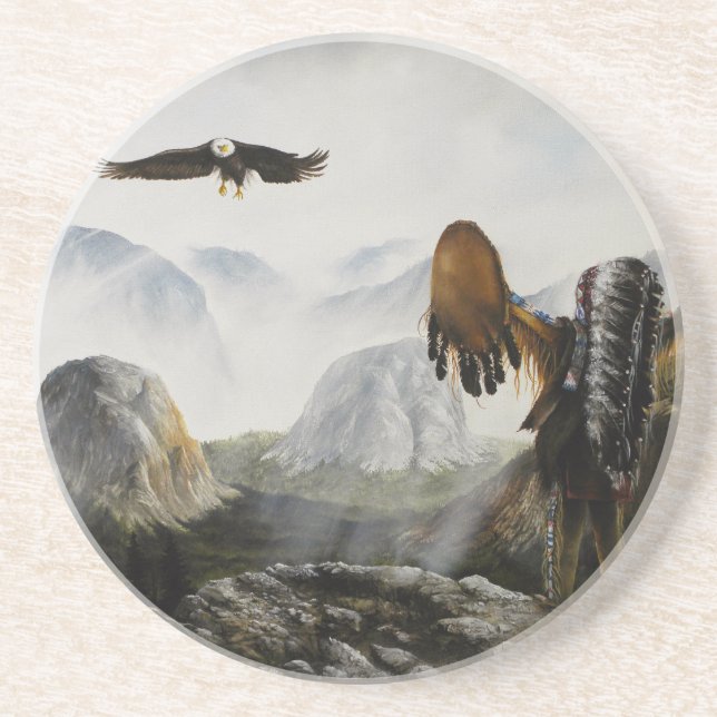 Painting on Coaster Eagle and Indian (Front)
