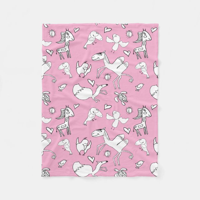 Painting on pink background fleece blanket (Front)