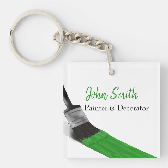 Painting Painter Service Company Brush Green Keychain (Front)