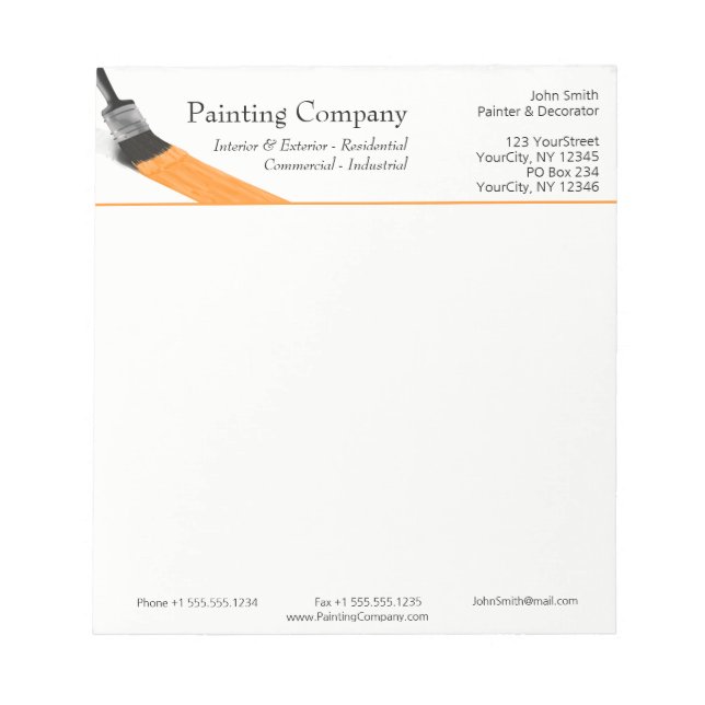 Painting Painter Service Company Brush Orange Notepad (Front)