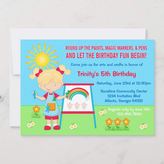 Painting Party Arts and Crafts Birthday Invite (Front)