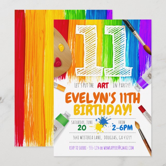 Painting Party Invitation, Art Birthday Party - 11 Invitation (Front/Back)