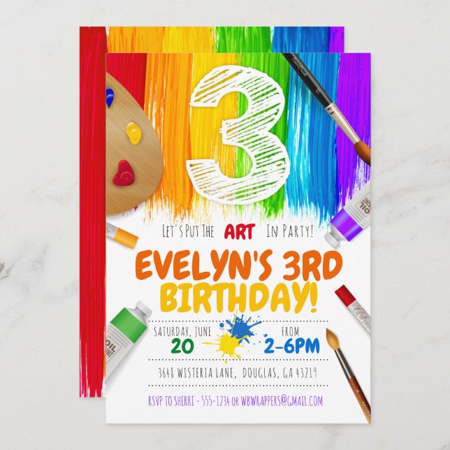 Painting Party Invitation, Art Birthday Party Invitation (Front/Back)