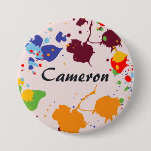 Painting  Party Name Colourful Splashes 3 Inch Round Button