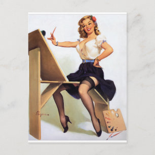 Painting Pin Up Postcard