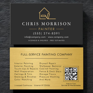 Painting Service Gold Roller QR Code Business Card