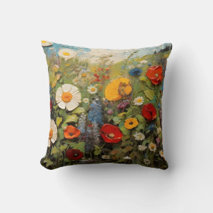 Painting Spring Meadow With Colorful Flowers Throw Pillow