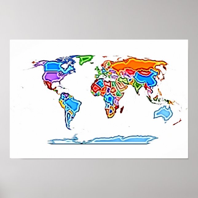 Painting Style Coloured World Map Poster (Front)
