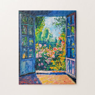 Painting Terrace View of flower garden Jigsaw Puzzle
