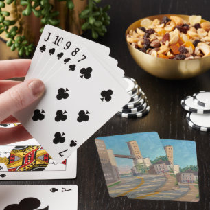Painting the Mill at Sunrise Blue Yellow Green Playing Cards