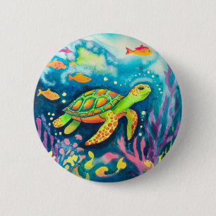 Painting Turtle 2 Inch Round Button