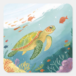 Painting Turtle Square Sticker