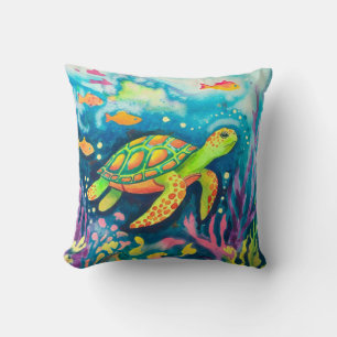 Painting Turtle Throw Pillow