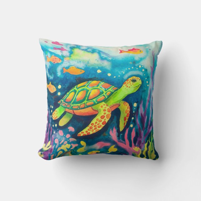 Painting Turtle Throw Pillow (Front)