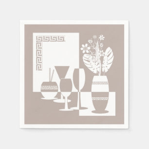 Painting vase with flowers and wine glasses light  napkin