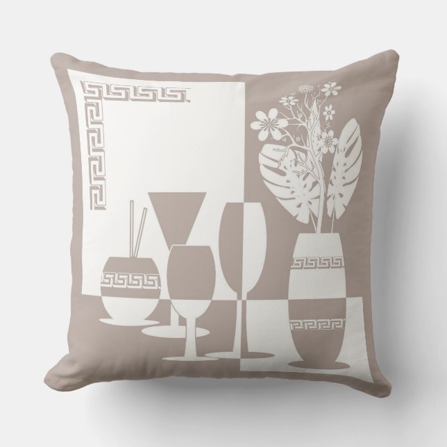 Painting vase with flowers and wine glasses light  throw pillow (Front)