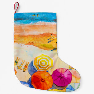 Painting watercolor seascape Top view colourful of Small Christmas Stocking