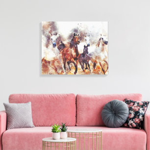 Painting Wild Horses Stampeding  Canvas Print