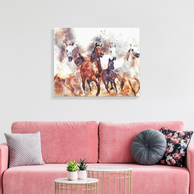 Painting Wild Horses Stampeding  Canvas Print (Insitu(LivingRoom))