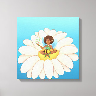 painting with fairy on top of a flower canvas print