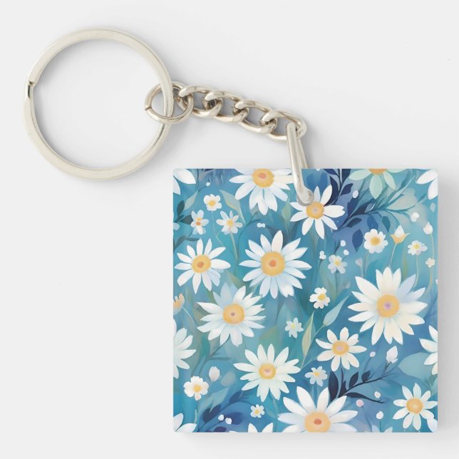Painting with white flowers keychain (Front)