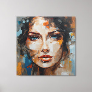 Painting woman's face print on canvas