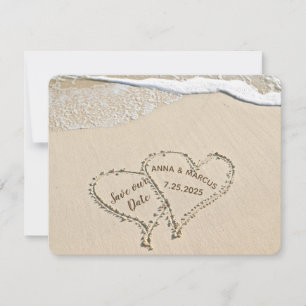pair hearts in beach sand-Save the Date Save The Date