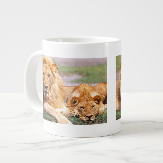 Pair of African Lions, Panthera leo, Tanzania Large Coffee Mug (Front Left)