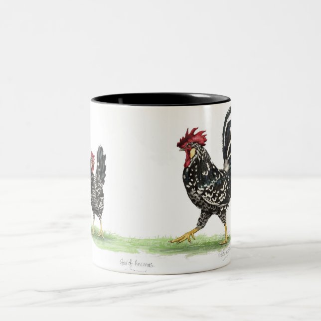 Pair of Ancona Chickens Mug. Two-Tone Coffee Mug (Center)